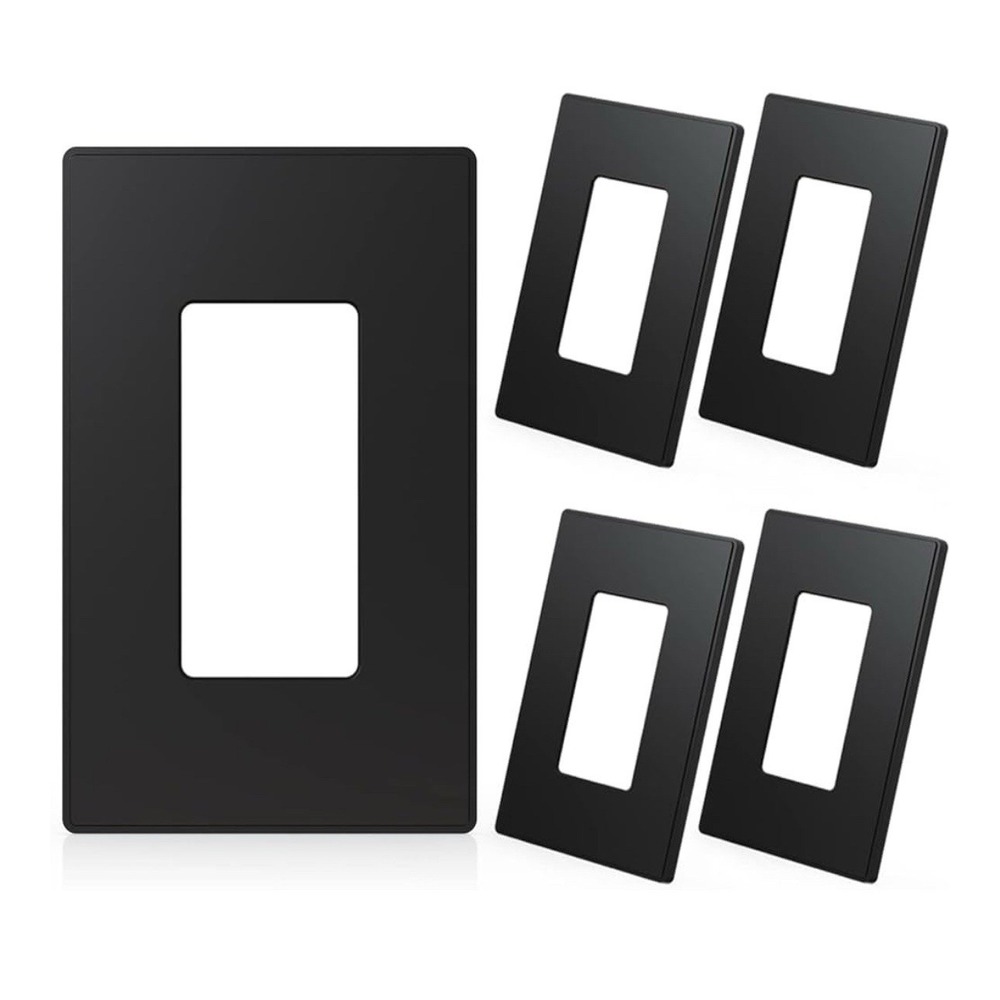 ELEGRP Screwless 1 Gang Wall Plates Mid-Size Unbreakable 5 Pack Matte Black UL